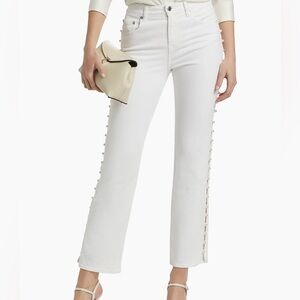 Simkhai Amelia Pearl Embellished High Rise White Jeans NWT